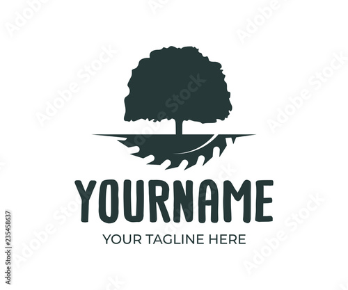 Circular saw disc for cutting wood and tree, logo design. Joinery, construction, carpenter and carpentry, vector design and illustration