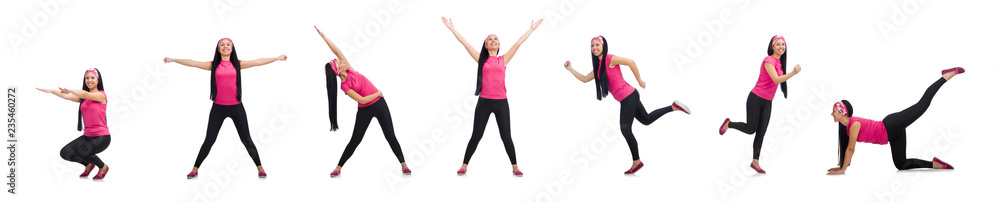 Woman doing exercises on white Woman doing exercises on white