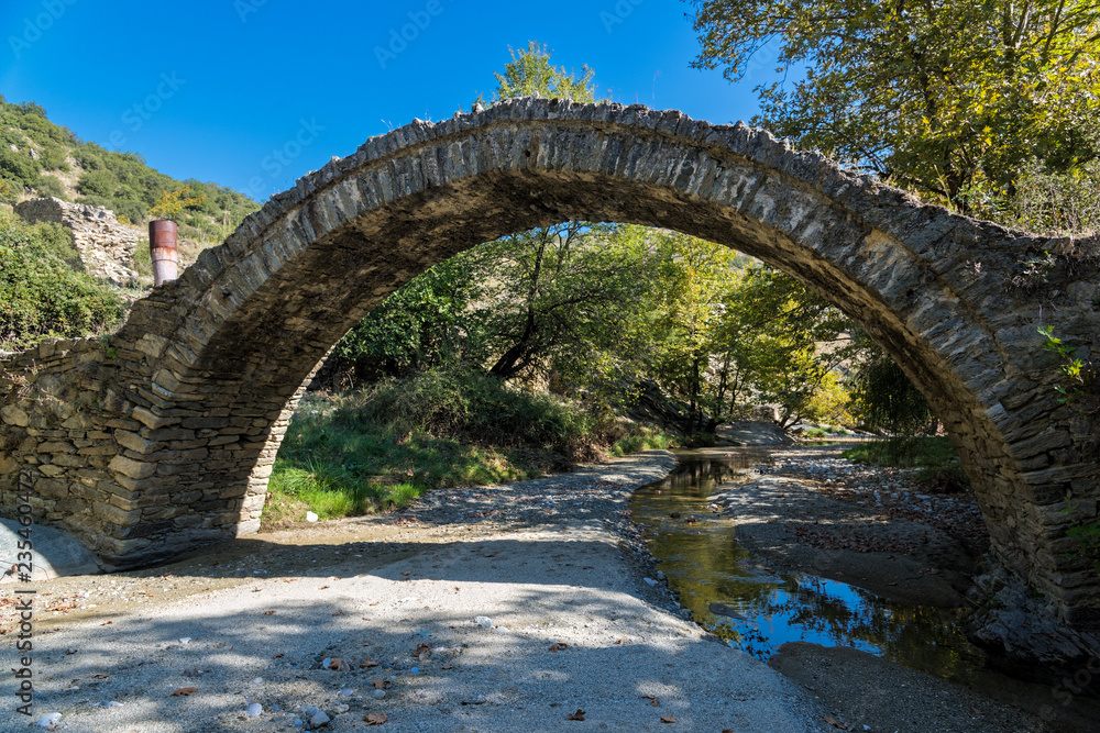 View of the traditional stone bridge near Elassona in Thessaly, Greece