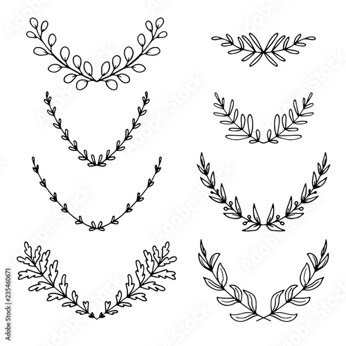 hand drawn laurel wreaths set