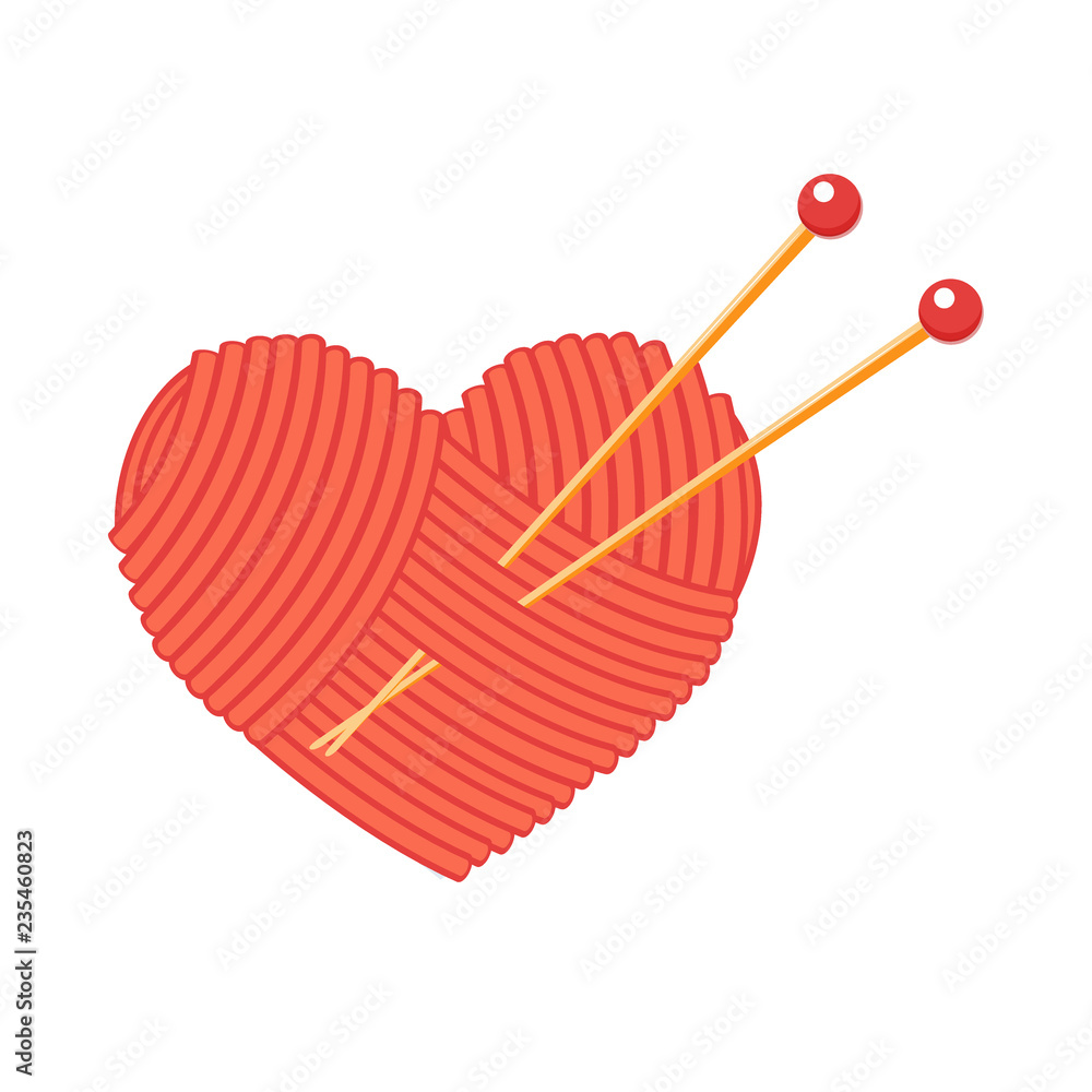 Ball of yarn in the shape of a heart.Vector illustration. Isolated on white background. Cartoon style Ball of yarn in the shape of a heart.Vector illustration. Isolated on white background. Cartoon style