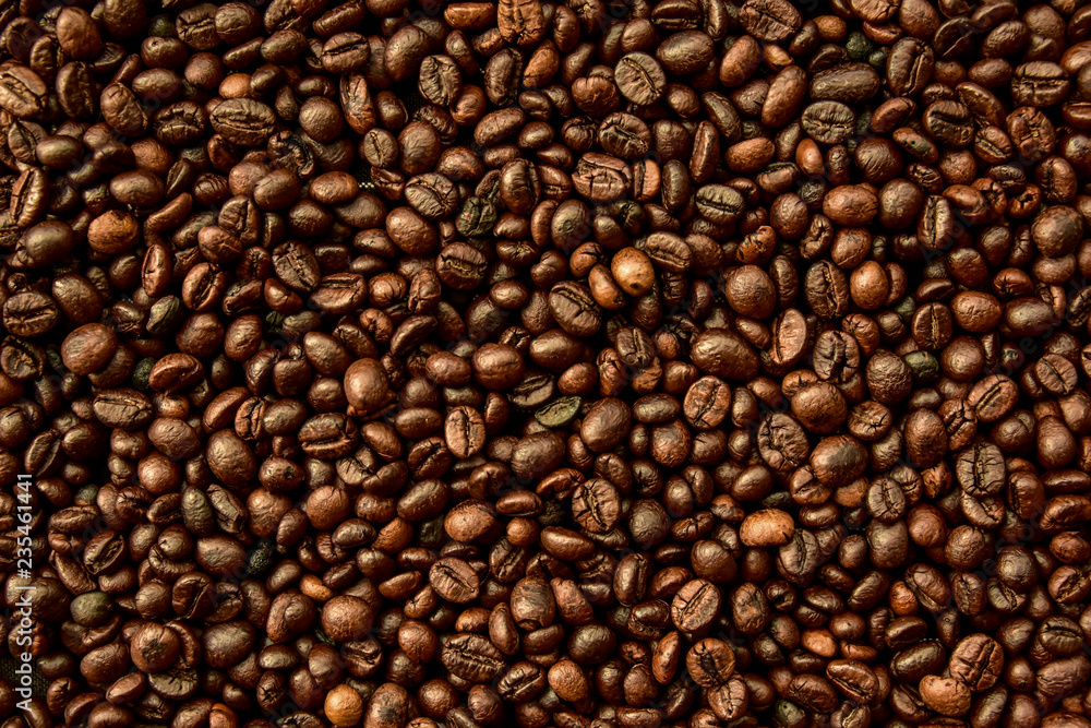 Top view of coffee beans background