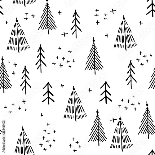 Marry Christmas and christmas tree pattern, vector hand-drawing graphics