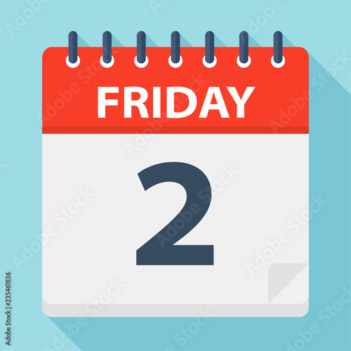 Friday 2 - Calendar Icon. Vector illustration of week day paper leaf.