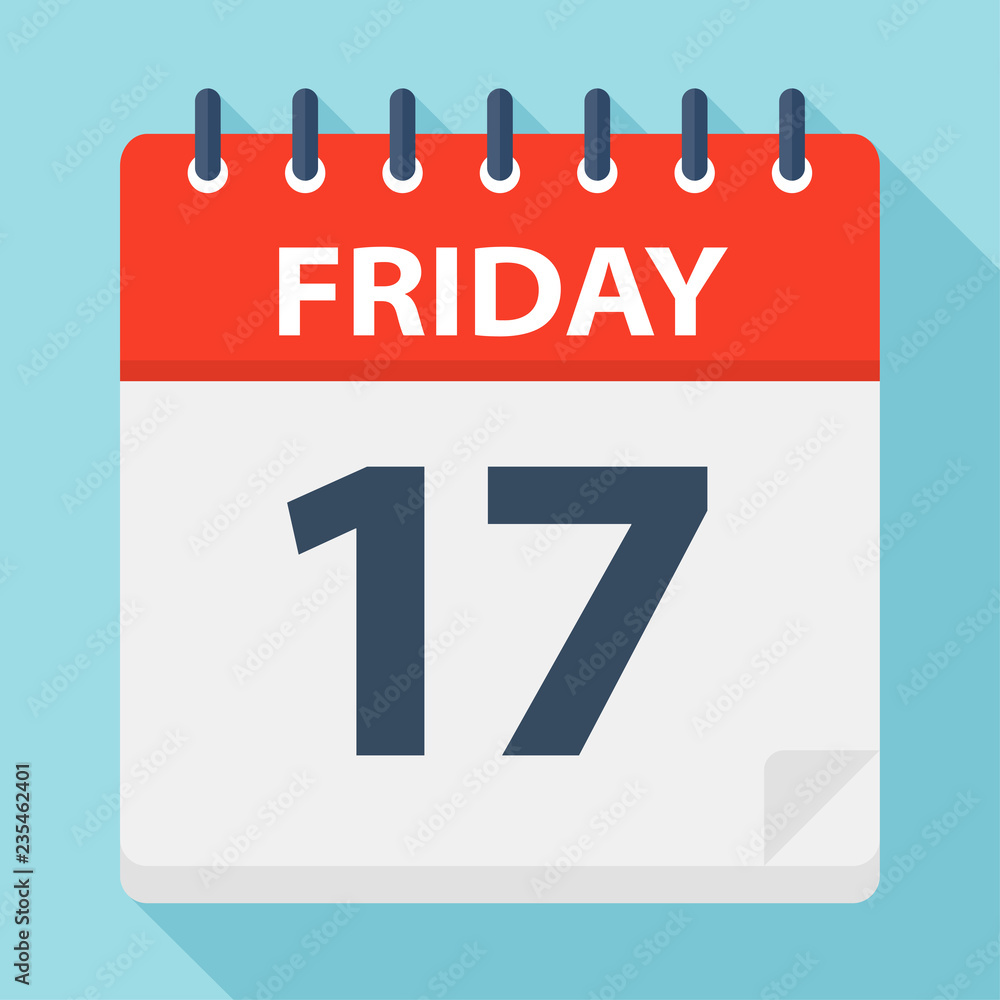 Fototapeta premium Friday 17 - Calendar Icon. Vector illustration of week day paper leaf.