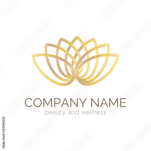 Vector logo template for SPA salon, cosmetology room, massage, boutique hotel, wellness centre. Flower logotype. Illustration of a golden lotus. EPS10.