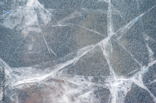 Texture of cracked ice on a lake