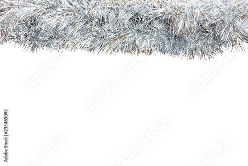 Canvas Print Frame made from silver tinsel decorations for christmas, isolated on white background with clipping path and copy space