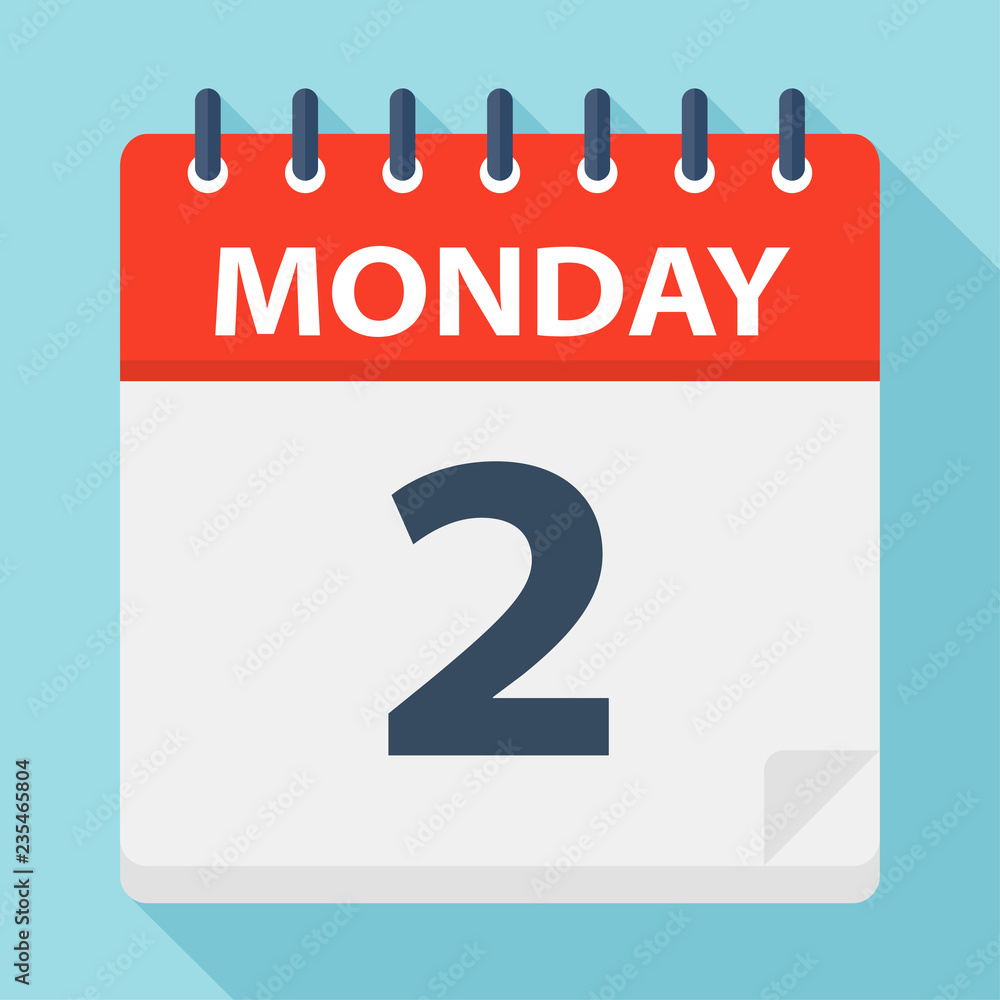 Monday 2 - Calendar Icon. Vector illustration of week day paper leaf. Monday 2 - Calendar Icon. Vector illustration of week day paper leaf.