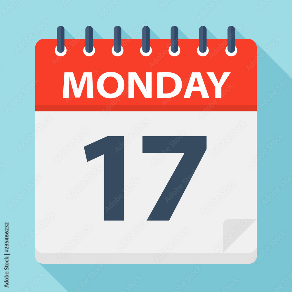 Monday 17 - Calendar Icon. Vector illustration of week day paper leaf. Monday 17 - Calendar Icon. Vector illustration of week day paper leaf.