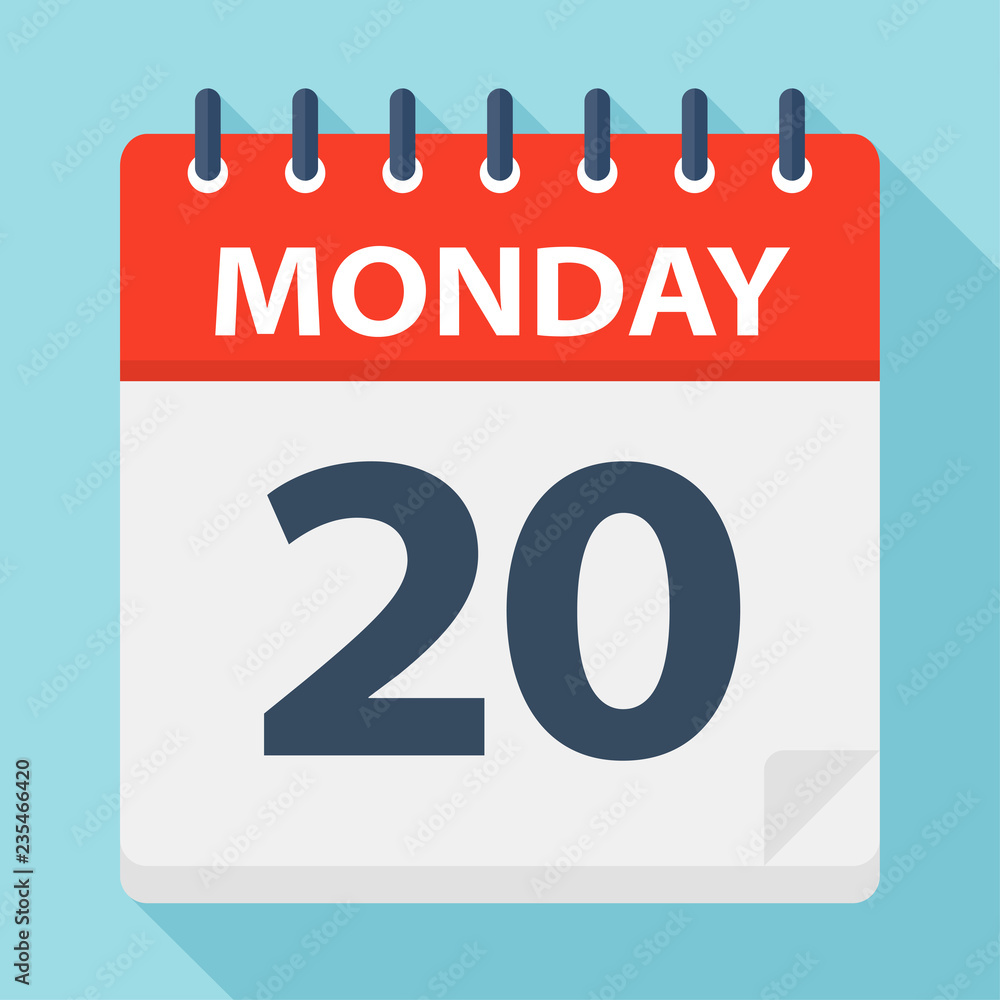 Monday 20 - Calendar Icon. Vector illustration of week day paper leaf. Monday 20 - Calendar Icon. Vector illustration of week day paper leaf.