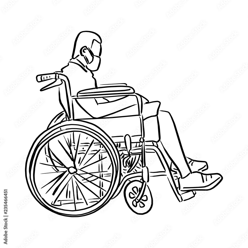 man on wheelchair vector illustration sketch doodle hand drawn with black lines isolated on white background