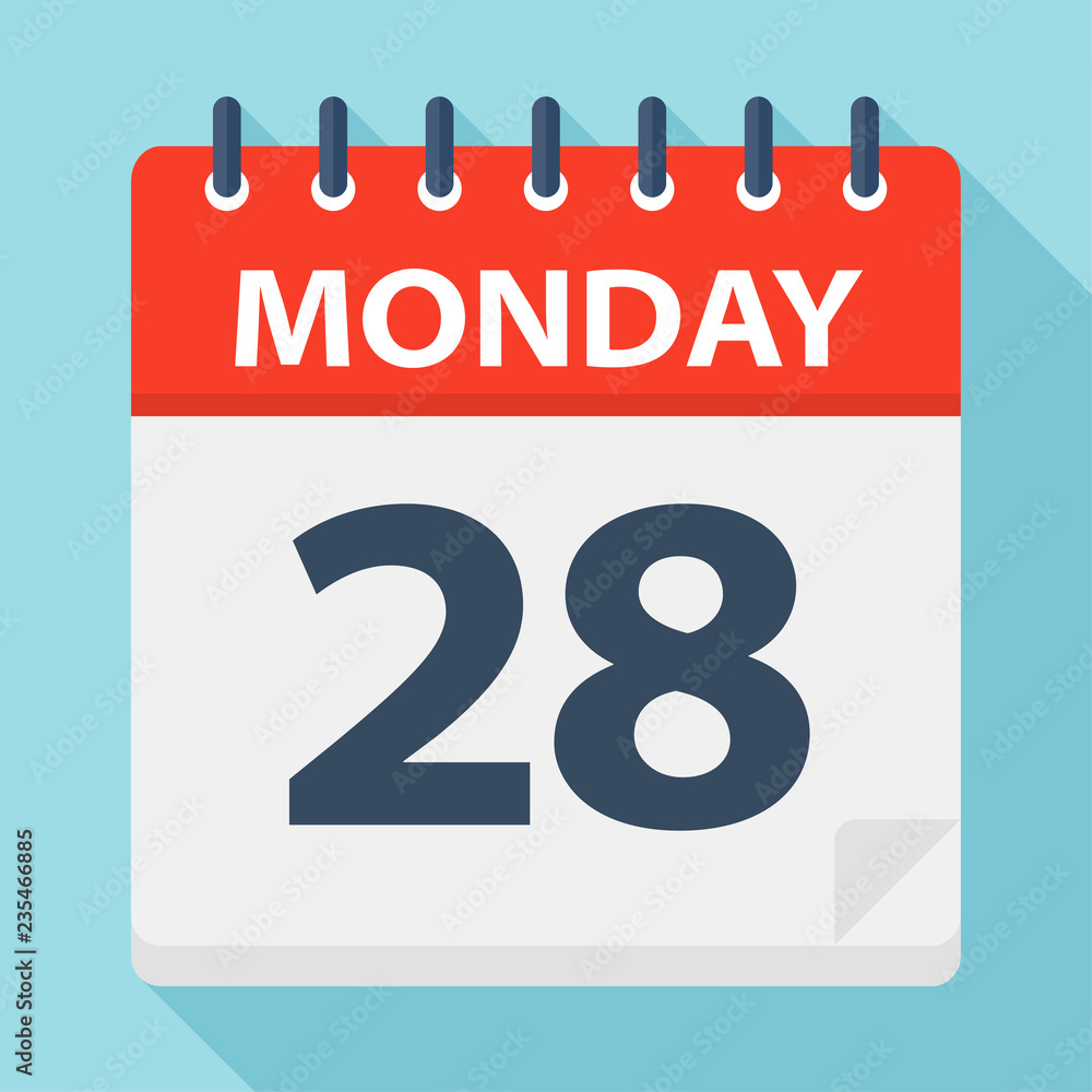 Monday 28 - Calendar Icon. Vector illustration of week day paper leaf. Monday 28 - Calendar Icon. Vector illustration of week day paper leaf.