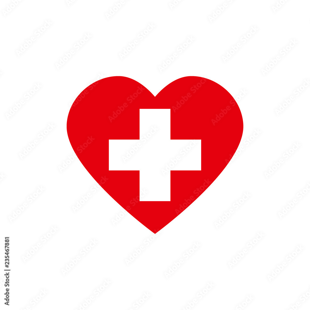 Red heart with white cross. Symbol for hospital Red heart with white cross. Symbol for hospital