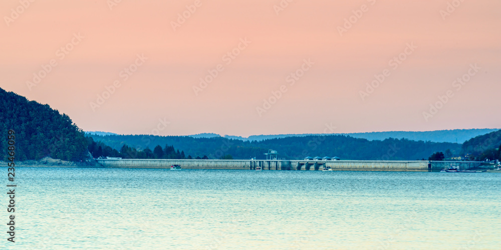 Solina Lake, Bieszczady, Poland. Views on lake at sunset. 