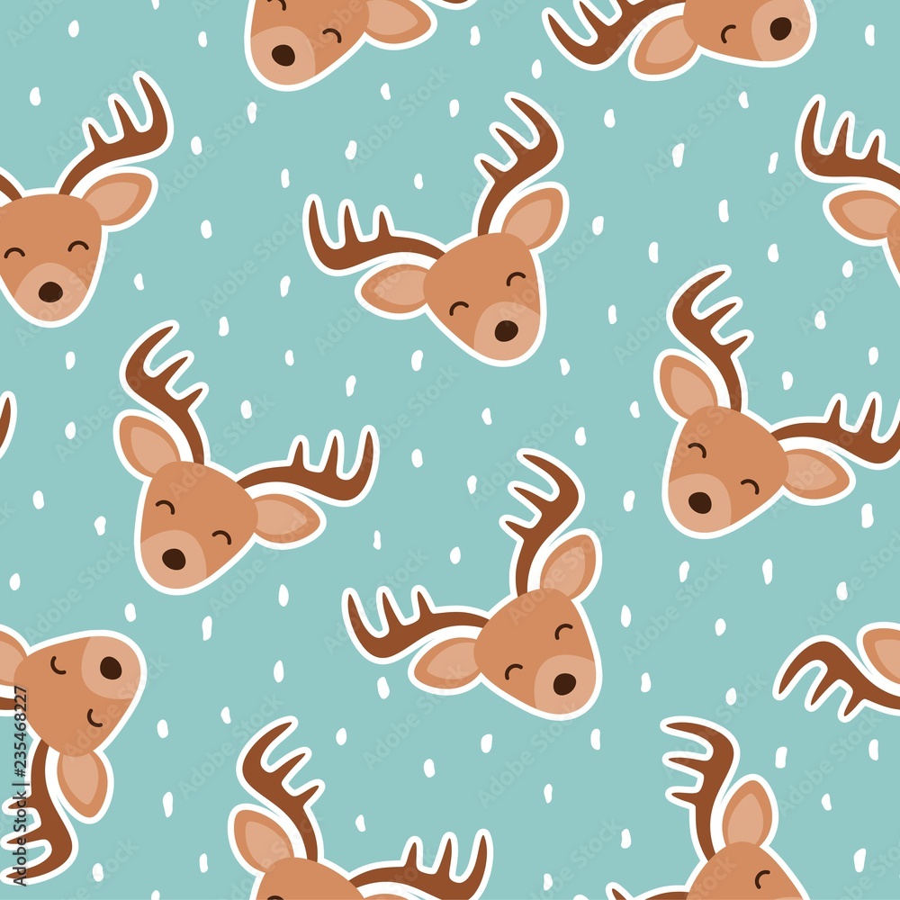 Cute reindeer cartoon deer seamless pattern with snow. Christmas vector illustration Cute reindeer cartoon deer seamless pattern with snow. Christmas vector illustration