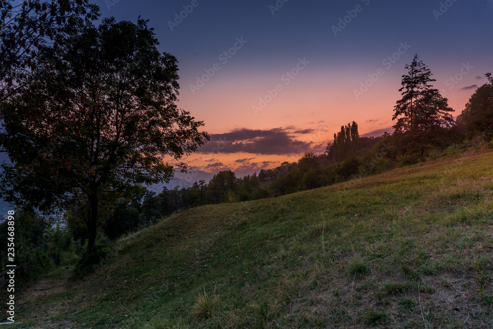 Fototapeta premium Lanscape on sunset. Sunset on autumn day in mountain