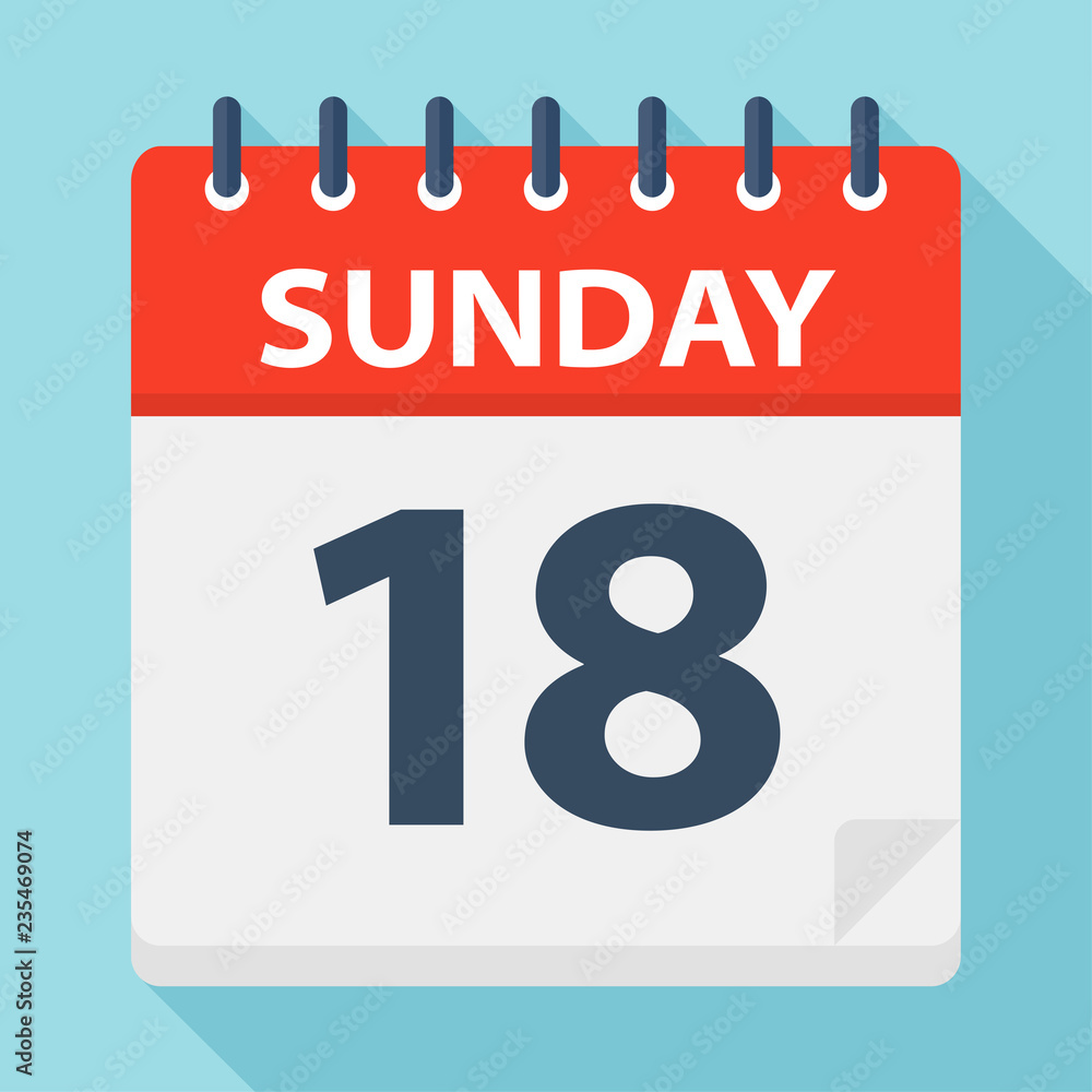 Sunday 18 - Calendar Icon. Vector illustration of week day paper leaf. Sunday 18 - Calendar Icon. Vector illustration of week day paper leaf.
