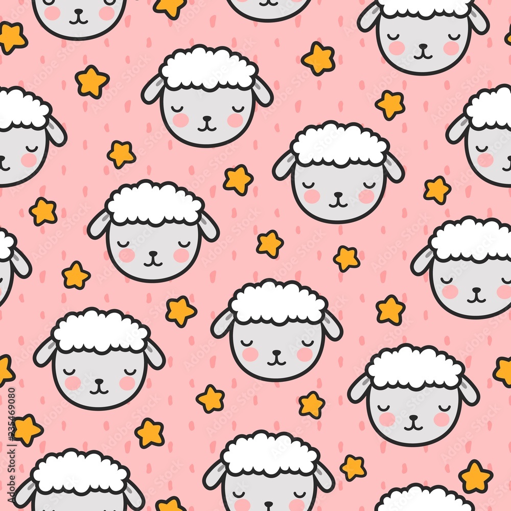 Cute Cartoon Sheep Seamless Pattern Background, Illustration Vector Cute Cartoon Sheep Seamless Pattern Background, Illustration Vector