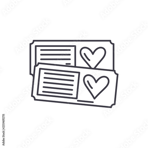 Tickets for two line icon concept. Tickets for two vector linear illustration, sign, symbol