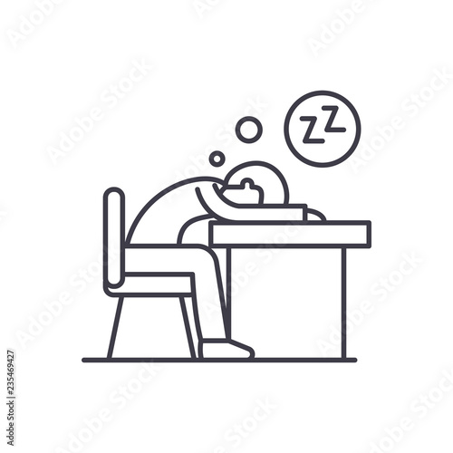 Tired at work line icon concept. Tired at work vector linear illustration, sign, symbol