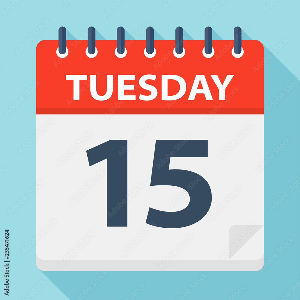 Tuesday 15 - Calendar Icon. Vector illustration of week day paper leaf. Tuesday 15 - Calendar Icon. Vector illustration of week day paper leaf.