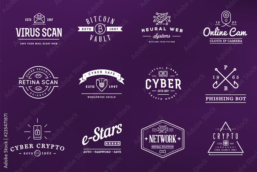 Set of Vector Cyber Security Identity Badges and Signs Can be used as Logotype