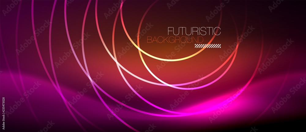 Neon glowing techno lines, hi-tech futuristic abstract background template with square shapes Neon glowing techno lines, hi-tech futuristic abstract background template with square shapes