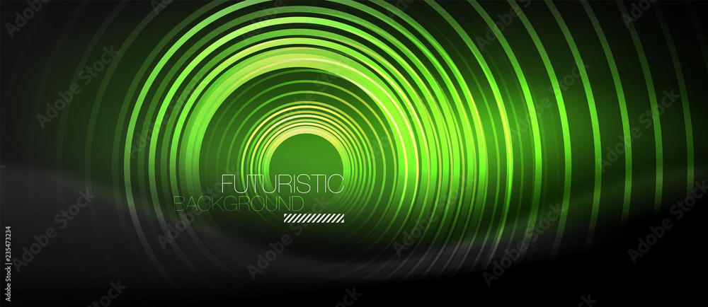 Dark abstract background with glowing neon circles Dark abstract background with glowing neon circles