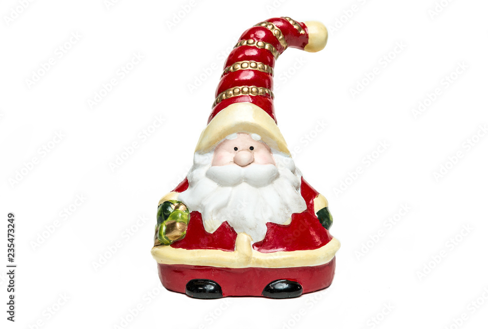 Clay Doll Santa Claus with bell on white background. merry christmas. Front Clay Doll Santa Claus with bell on white background. merry christmas. Front
