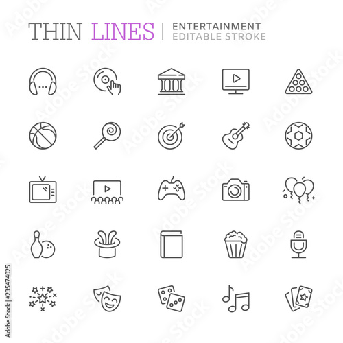 Collection of entertainment related line icons. Vector eps 8