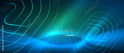 Neon glowing techno lines, hi-tech futuristic abstract background template with geometric shapes