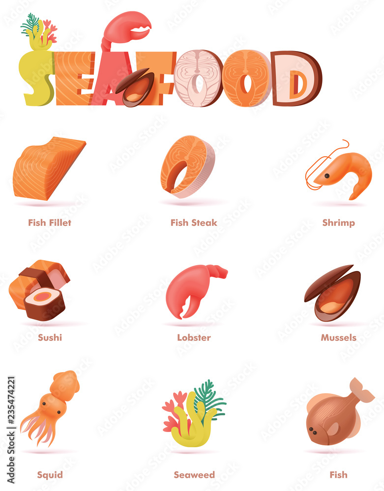 Vector seafood icon set Vector seafood icon set