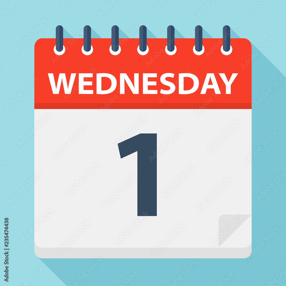 Wednesday 1 - Calendar Icon. Vector illustration of week day paper leaf. Wednesday 1 - Calendar Icon. Vector illustration of week day paper leaf.