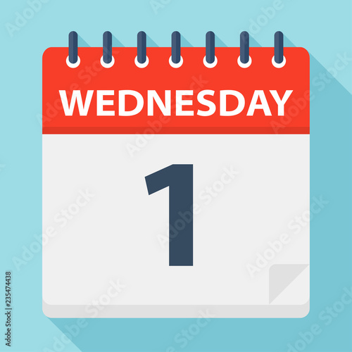 Wednesday 1 - Calendar Icon. Vector illustration of week day paper leaf.