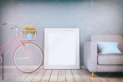 3d render - mock up poster in a living room - retro look