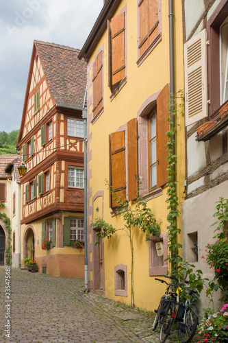 Fototapeta Naklejka Na Ścianę i Meble -  Kaysersberg France 11 15 2018.  French traditional half-timbered houses in Kayserberg village in Alsace, France