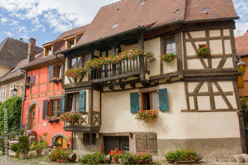 Kaysersberg France 11 15 2018.  French traditional half-timbered houses in Kayserberg village in Alsace  France