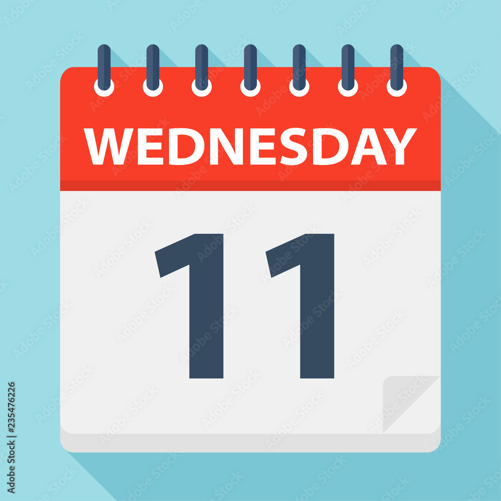 Wednesday 11 - Calendar Icon. Vector illustration of week day paper leaf. Wednesday 11 - Calendar Icon. Vector illustration of week day paper leaf.