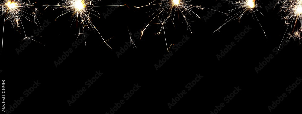 set sparkler frame isolated on black background with clipping path