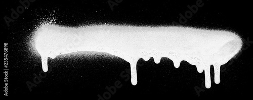 Realistic grunge graffiti spray paint effect on the black background. Isolated white ink texture. photo