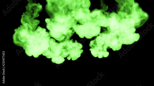 green fluorescent ink on a black background dissolves in water. beautiful effect modeled on a computer. 3d render with luma matte for use as an alpha channel for visual effects. circular structure 1 photo