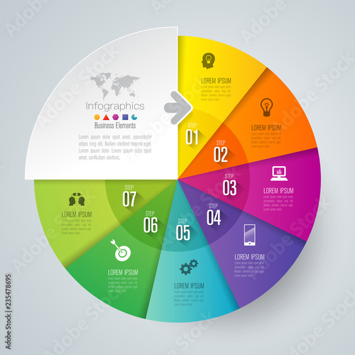 Infographics design vector and business icons with 7 options.