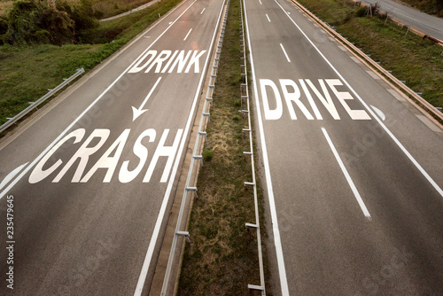 Wallpaper Mural Top View on a Two line wide highway at sunset with motivational message against drinking and driving Torontodigital.ca
