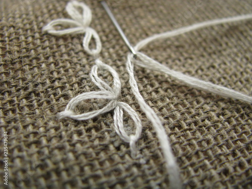 Hand embroidery with white thread