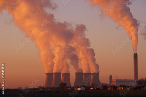 DRAX COAL FIRED POWER STATION AT SUNSET SELBY NORTH YORKSHIRE ENGLAND photo
