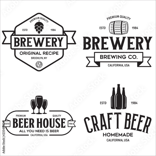 Set of vintage monochrome badge, logo templates and design elements for beer house, bar, pub, brewing company, brewery, tavern, restaurant.