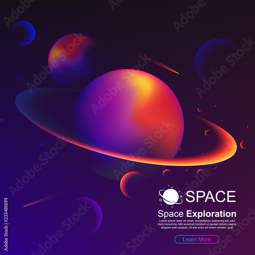 Vector space background with planet Saturn and stars. Space exploration. Gradient Fluid Design.