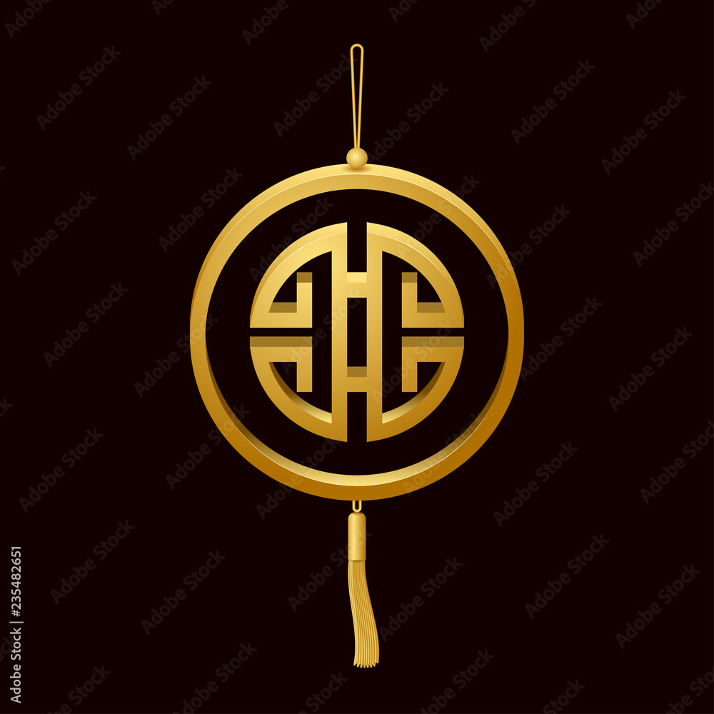 Golden Chinese blessing sign, Lucky Symbol on the black background. Design  for Chinese New Year Stock Vector