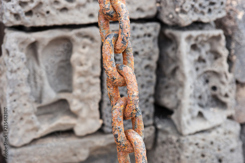 Closeup rusty chain link. Closely and inseparably connected photo